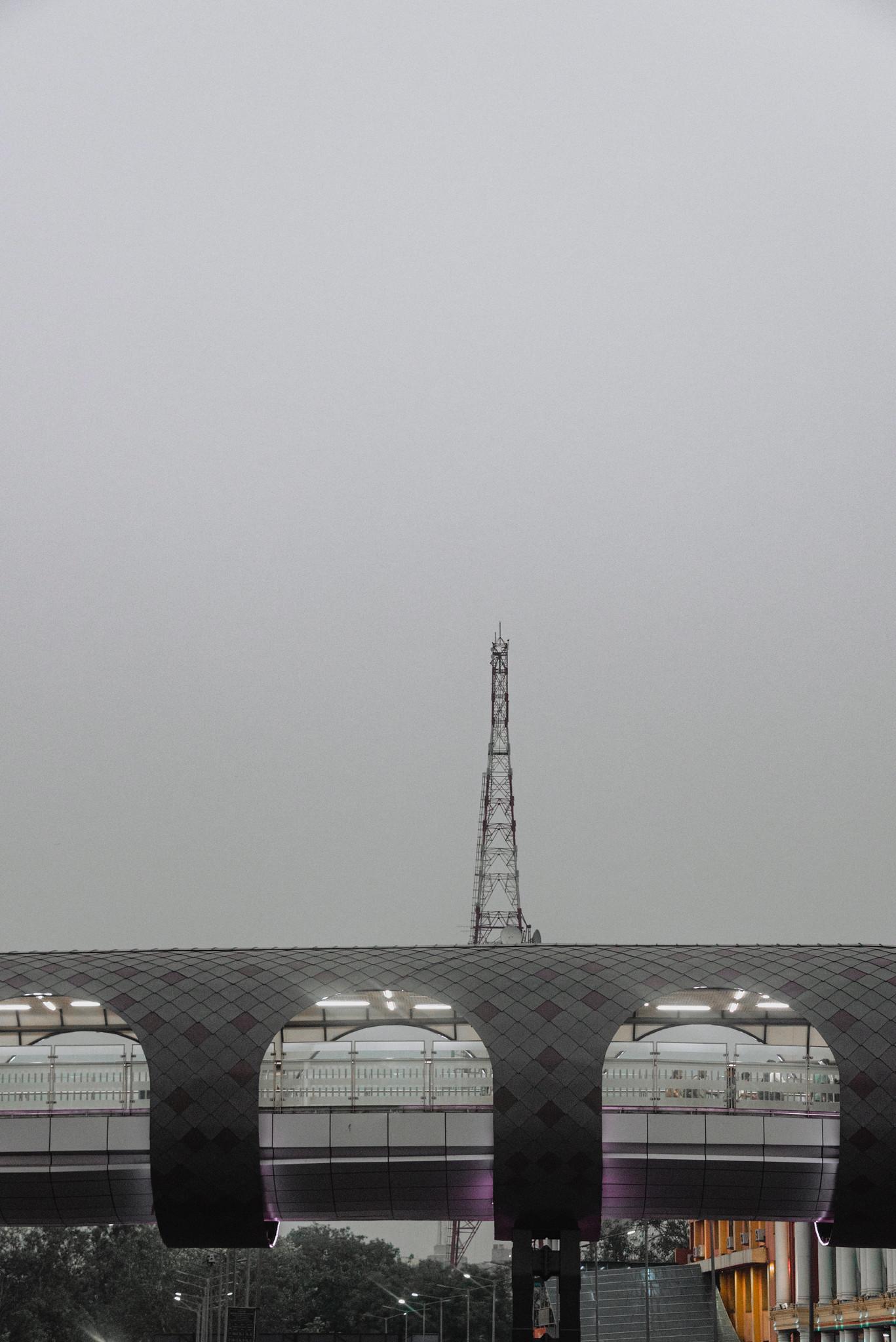A Pedestrian Bridge, Engulfed in Smog